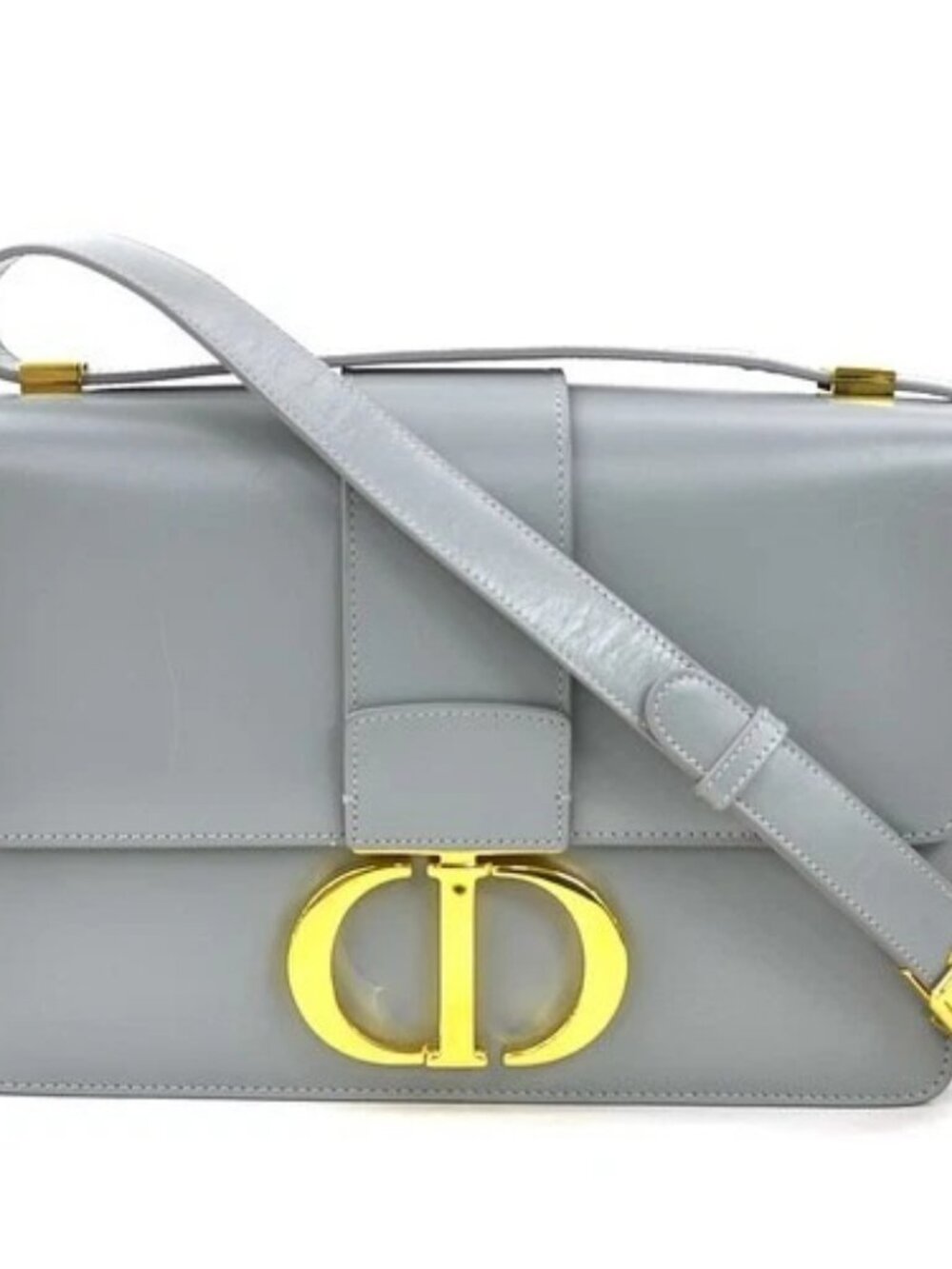 Auth Christian Dior 30 Montaigne Shoulder Bag Gray/Gold Leather/Metal - e60458g